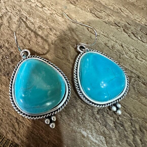 Turquoise Earrings - Elegant Natural Stone Design, Boho Navajo , Ships in Gift - Picture 2 of 8